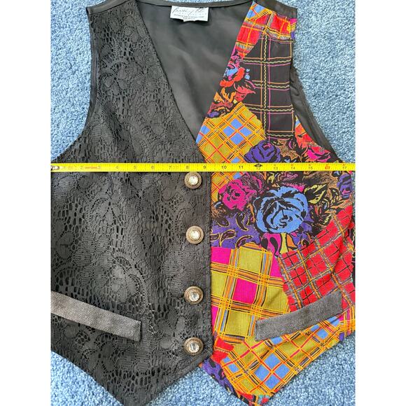 Vintage 90s Patchwork Lace Vest – Size 10 (Made in USA) - Picture 1 of 4